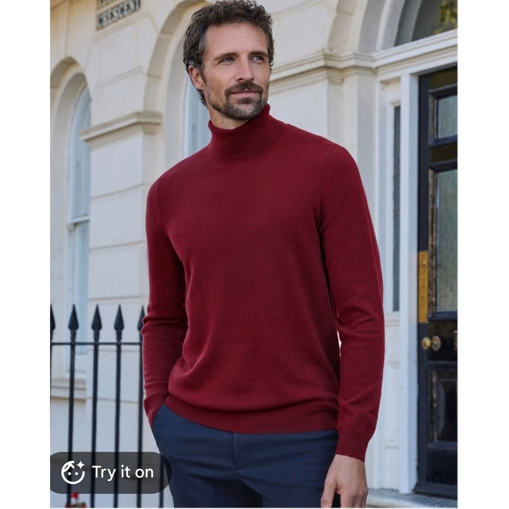 Nordstrom Men's Shop 100% Cashmere Turtleneck Sweater Burgundy Red Large L